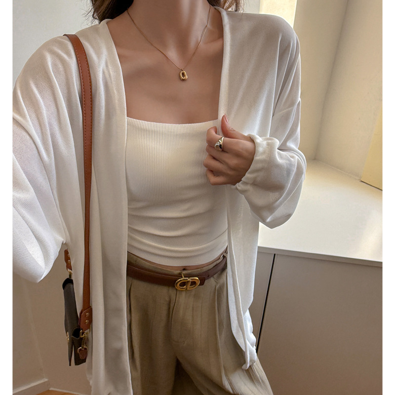 Summer Sun Protection Clothing for Women, Knitted Air-Conditioning Cardigan, Lightweight Long Coat, Loose, Simple and Versatile Top