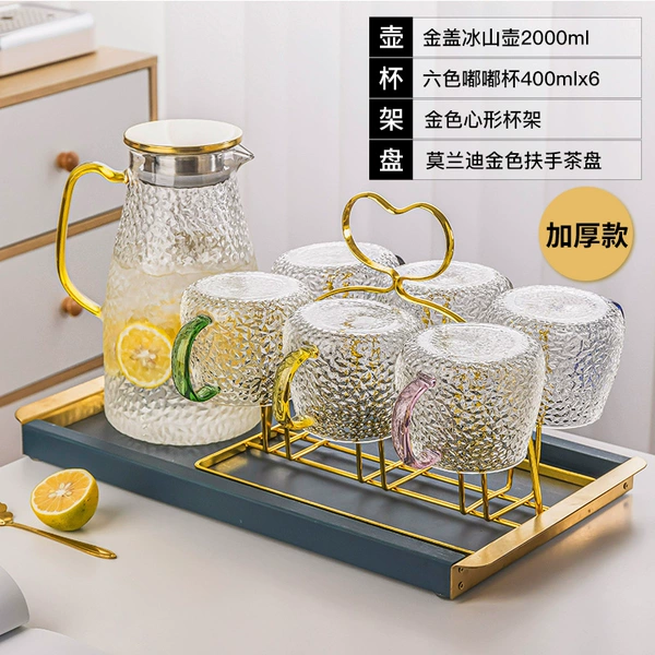 6-color Dudu cup + heart-shaped cup holder + iceberg hammer pattern pot + gold armrest tea tray ⚑⚑