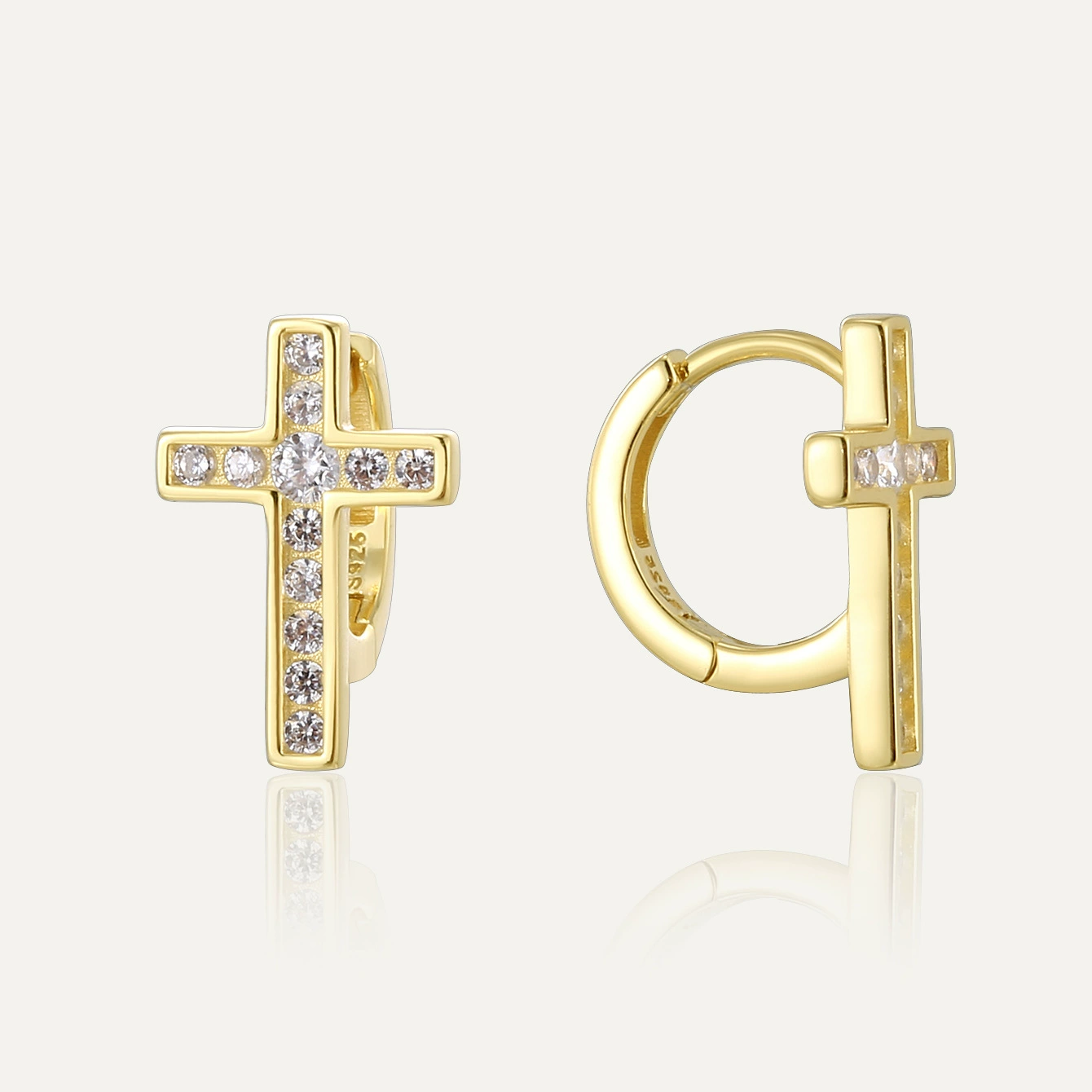 Charm&In Серьги-кольца с цирконием, S925 серебро, покрытие 14K золота, золотистые, европейский стиль