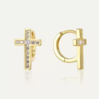 Charm&In Серьги-кольца с цирконием, S925 серебро, покрытие 14K золота, золотистые, европейский стиль