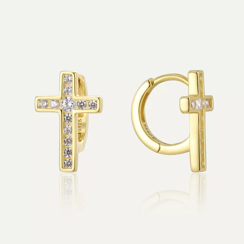 Charm&In Серьги-кольца с цирконием, S925 серебро, покрытие 14K золота, золотистые, европейский стиль