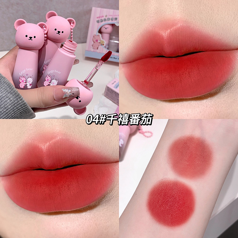 Gegebear Bear Soft Mist Lip Mud Cover Box no es fácil de tocar tazas de terciopelo mate no es fácil de descolorar el conjunto de lápiz labial blanco