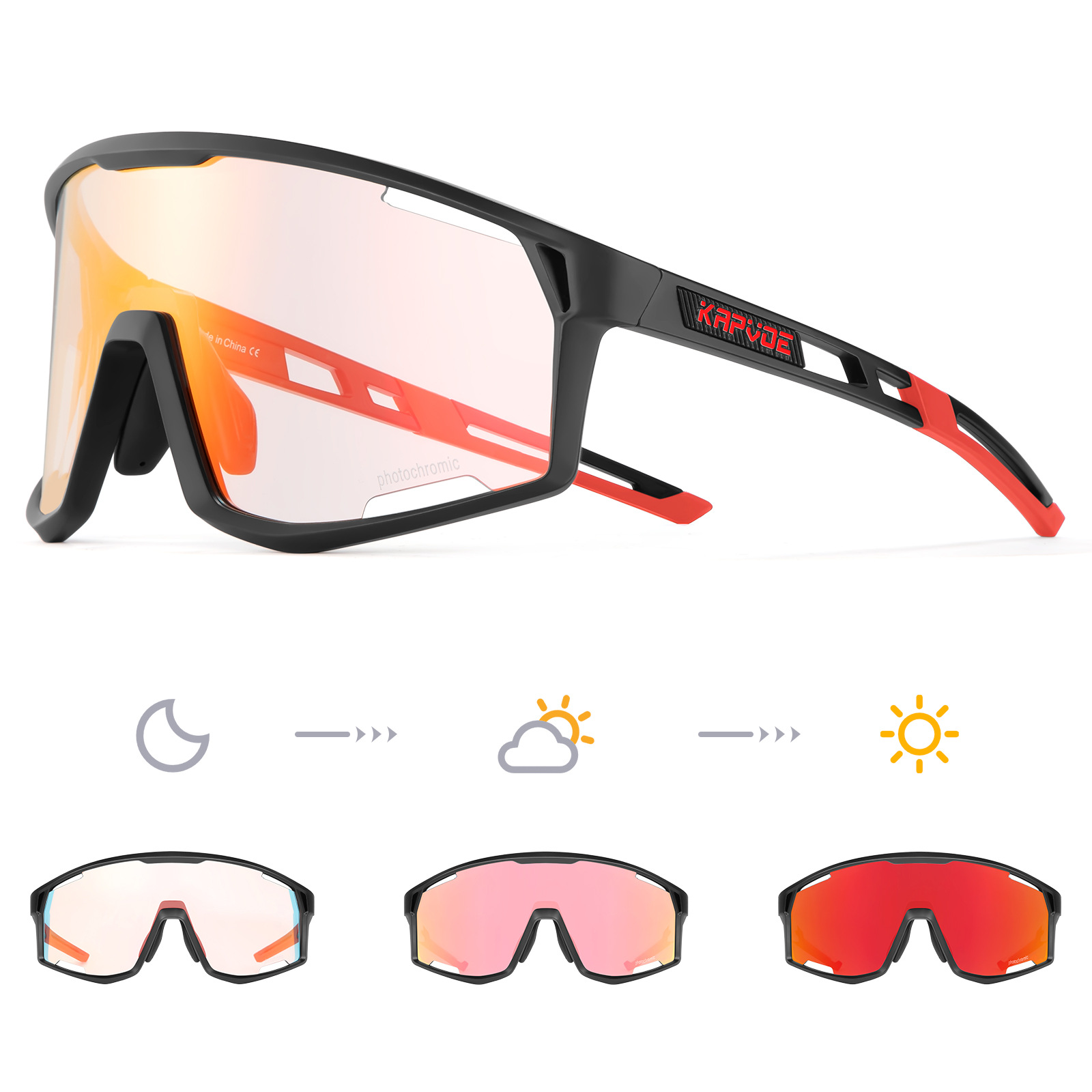Gafas de Ciclismo Fotocromáticas de TR90, Fotocromático, Proteccion contra Viento y Arena, para Ciclismo de Montaña