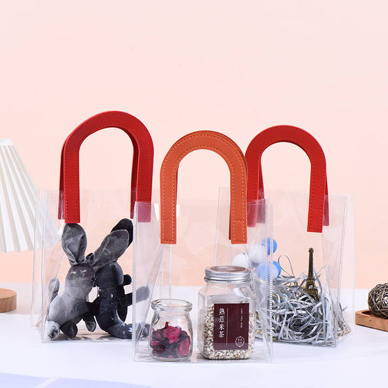 批发透明pvc袋子ins风u型礼物礼品袋手拎果冻包伴手礼塑料手提袋