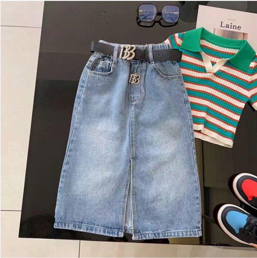 Ropa de niños 2025 nuevos productos de chicas extranjeras estilo coreano denim vestido infantil vestido de busto lindo in