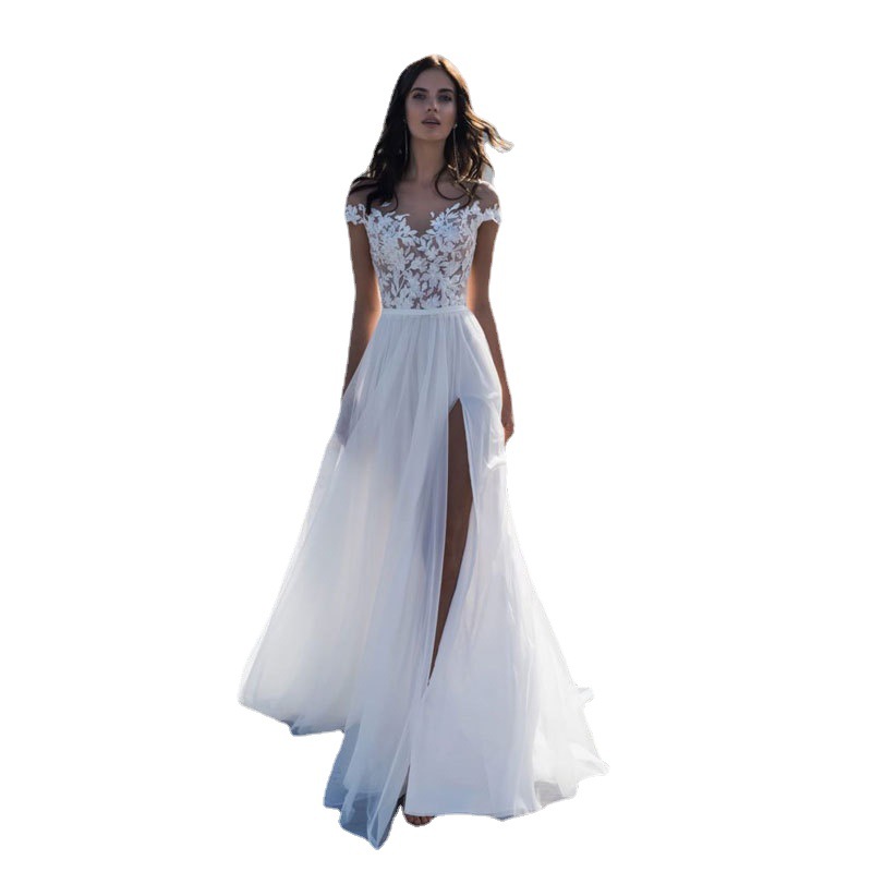 El comercio exterior de Europa y América Amazon AliExpress deseo nuevo encaje sin mangas vestido de novia sexy split largo trailing vestido de novia