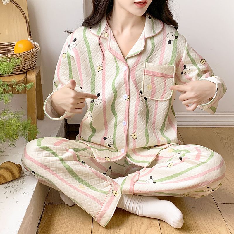 Otoño y invierno nuevo pijama de mujeres cardigán de aire mezclado chicas lindas dibujos animados princesa impresión ropa para el hogar