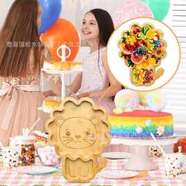 跨境卡通木质托盘小狮子儿童辅食盘实木派对聚会点心托盘