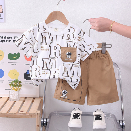 Boys and girls summer suit Korean version new all-over printed short-sleeved two-piece set for small and medium-sized children baby short-sleeved loose summer suit