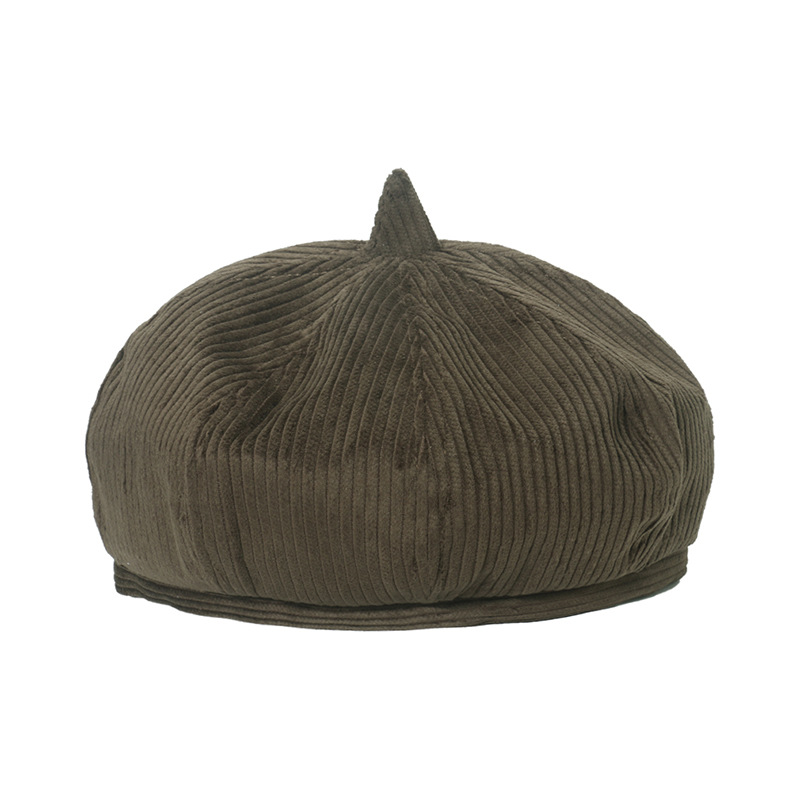 Béret en velours côtelé pour femmes en automne et en hiver, nouvelle casquette de journal de peintre britannique chaude et polyvalente pour enfants,_voghion.com