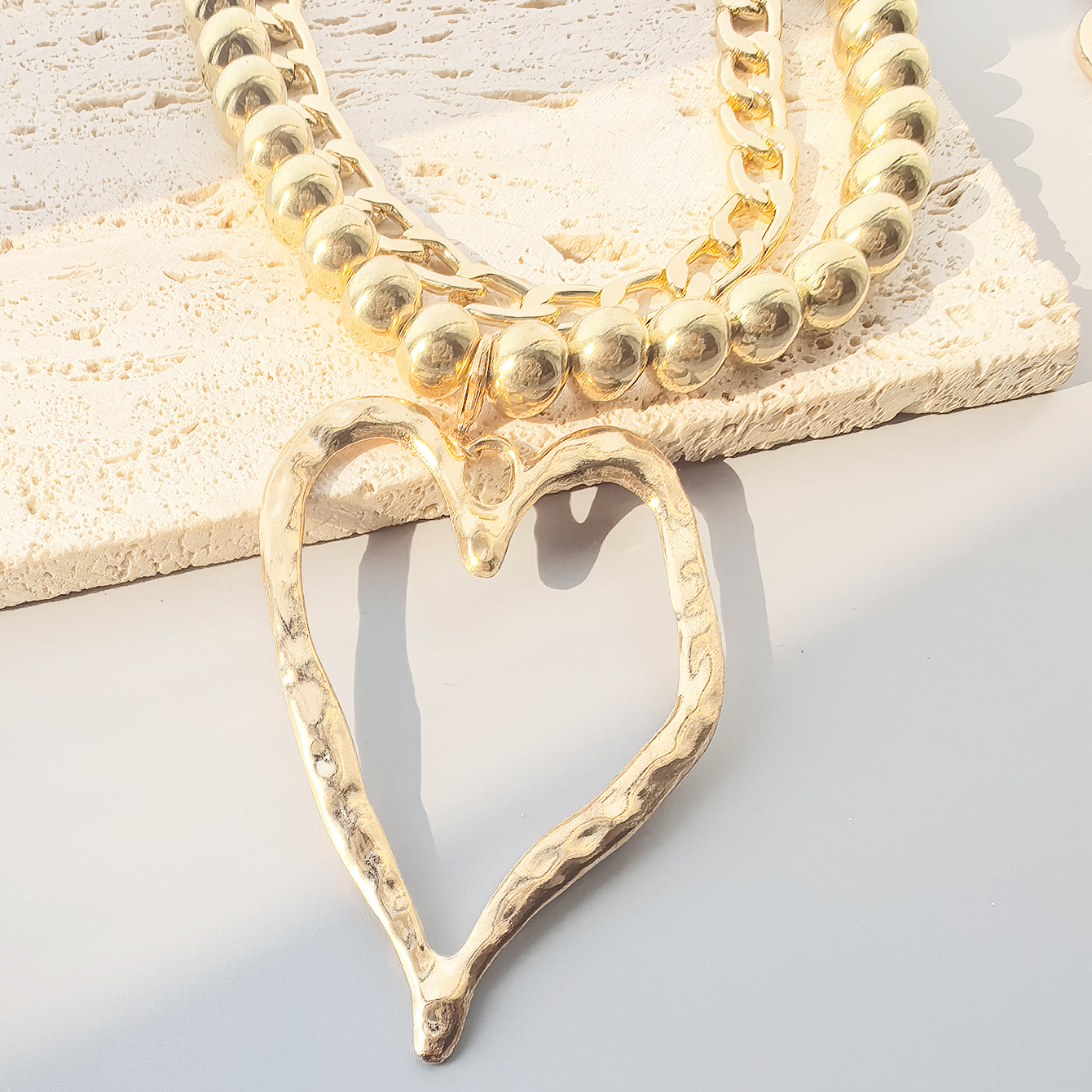 All Seasons Season Vacation Heart Shape Alloy Zinc Alloy Beaded Chain Pendant Necklaces Wholesale