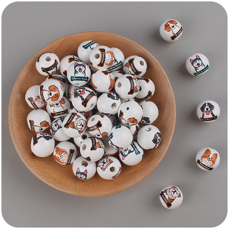 Suministros de bebé dibujos animados perro animal 16mm Hemu perlas DIY creativo pulsera cadena mordedor Accesorios