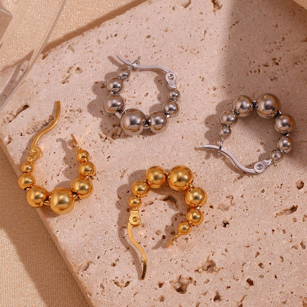 Gradient Size Beads Stainless Steel Earrings