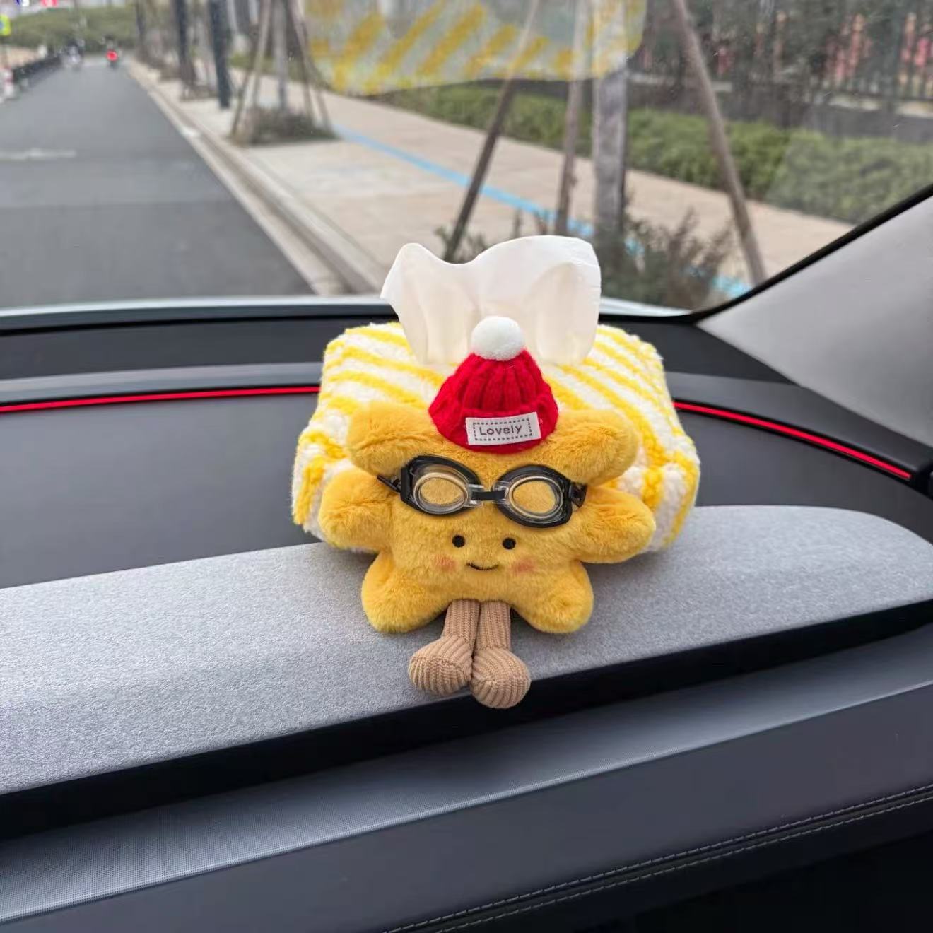 Car Tissue Storage Bag, Cute Plush Sunflower Striped Tissue Bag, Car Armrest Box Tissue Box