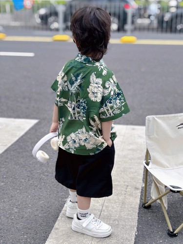 Boys' Short-Sleeve Floral Shirt Beach Vacation Style Summer Thin Baby Boys' Children's Short-Sleeve Jacket Trendy