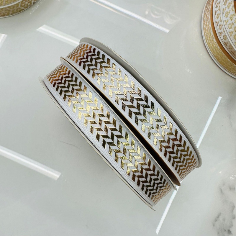 Bar brazo DIY cinta termoestable estampado poliéster cinta de regalo caja de regalo decoración 1.5cm de ancho estampado blanco