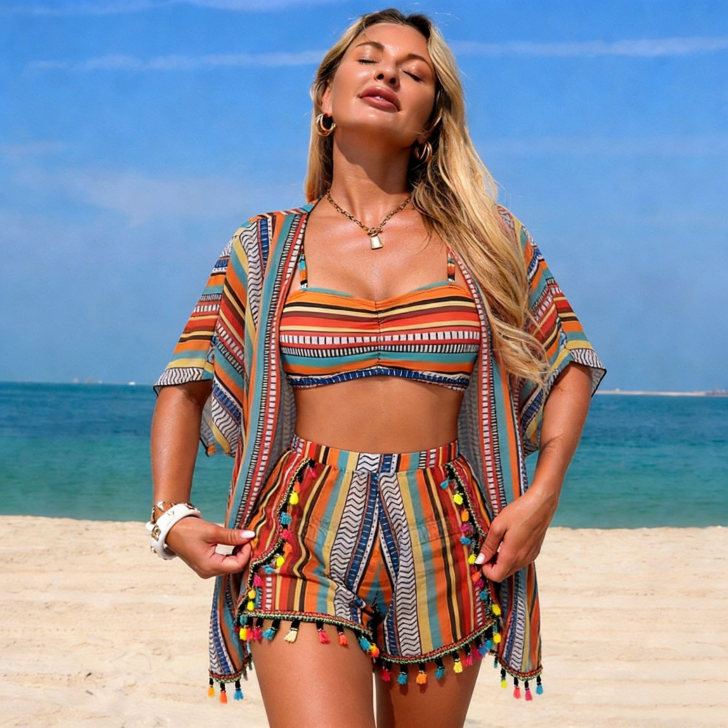 Costume da bagno sexy da donna a due pezzi, stile europeo-americano con incrocio di confini, bikini a quattro pezzi in chiffon stampato._voghion.com