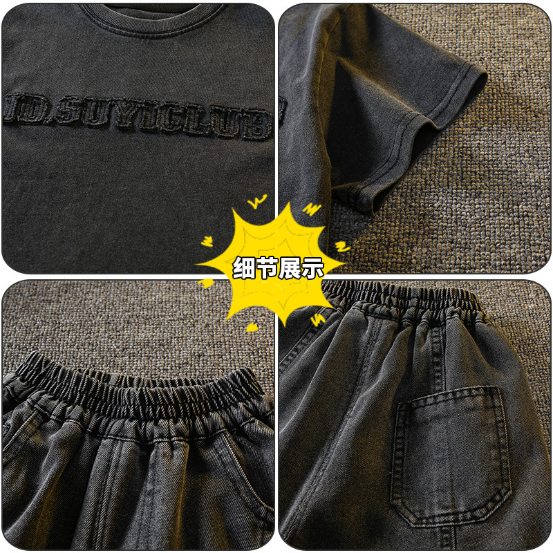 7340 Traje de manga corta para niños 2025 Nuevo estilo de verano para niños Ropa delgada coreana Camiseta de verano de dos piezas Verano