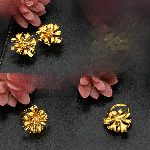 Cross-border Dubai 24K Gold Jewelry Set for Brides - Necklace, Ring, Earrings, and Bracelet Set of Four