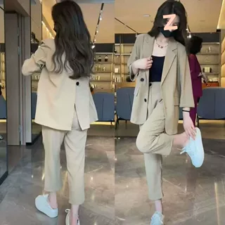 大码胖mm女秋西装套装气质职业装西裤洋气休闲小西服两件套200斤