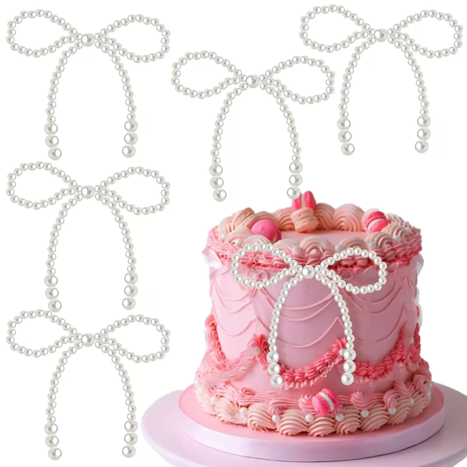 Набор из 12 украшений для кексов и десертов в виде бантиков с жемчугом