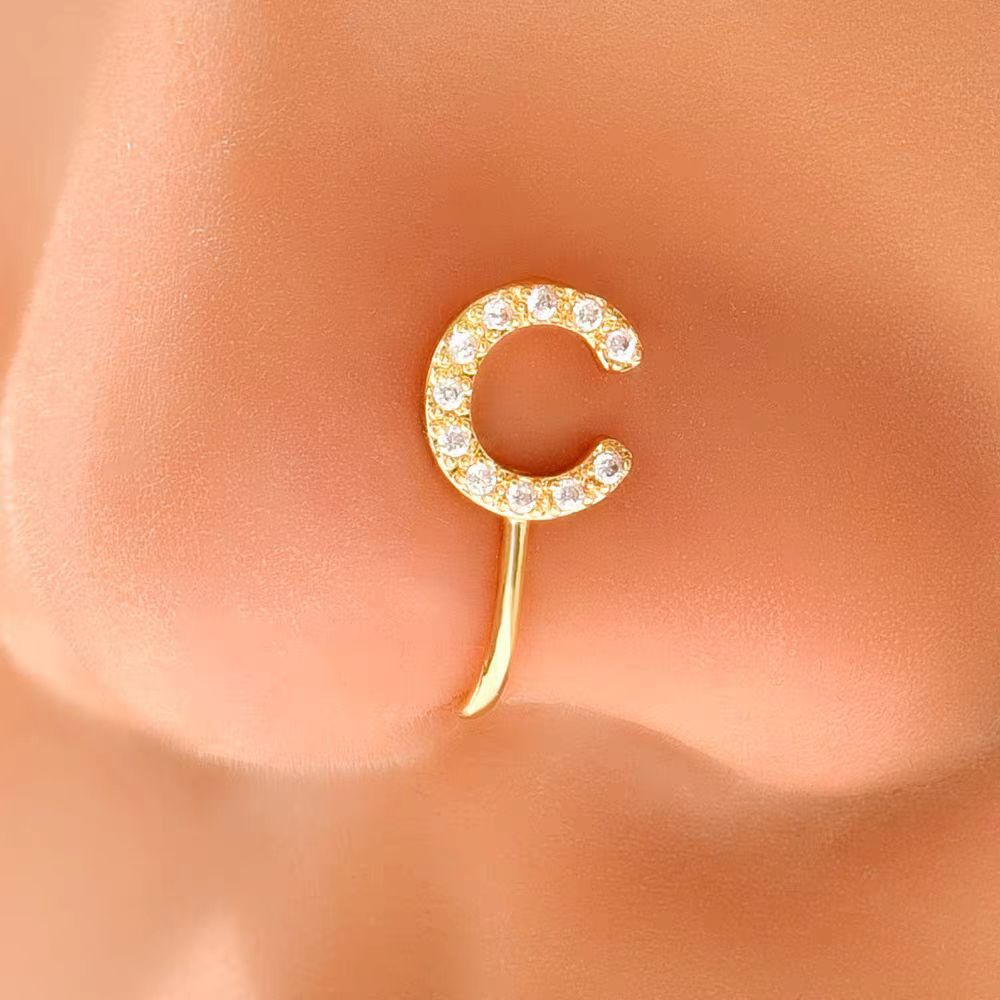 26 Letter Initial Micro-Set CZ Nose Clip Fake Nose Ring No-Pierce Nose Jewelry Fashion Accessory detail image 10