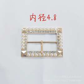 厂家批发服饰合金腰带扣箱包配件日字三档镶钻珍珠4.8长方针扣