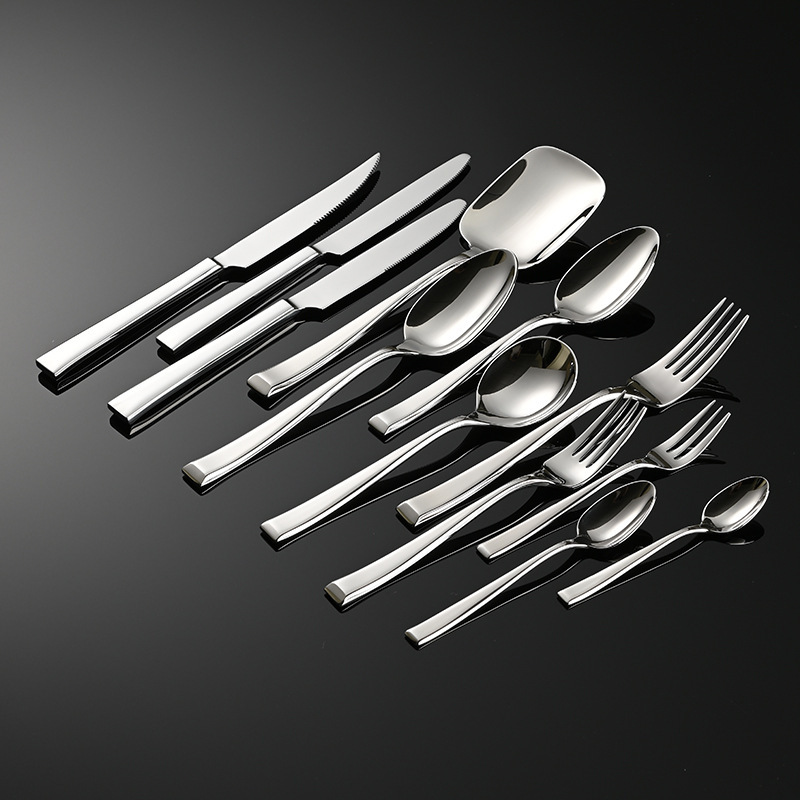 Aien 鍛造 304 ステンレス鋼角ハンドル斜め洋食器ナイフ、フォーク、スプーンホテル厚いクロスボーダーメインテーブルナイフとフォーク|undefined