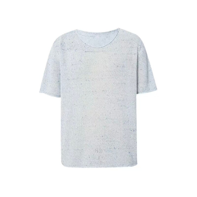 Natural hemp MM MaiMai 26 summer new product, light blue hollow-out short-sleeve knit top for women 5H5132032 Natural hemp MM MaiMai 26 summer new product, light blue hollow-out short-sleeve knit top for women 5H5132032