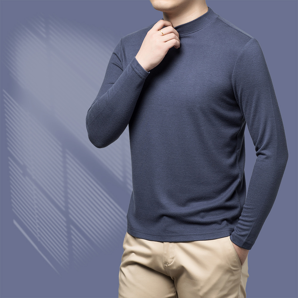 양모 티셔츠 겨울베이스 셔츠 남성용 긴팔 티셔츠 2023 새로운 미드 칼라 봄과 가을 하프 하이 칼라 웜 탑