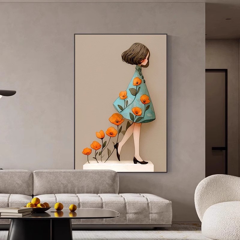 Simple Art Decorative Painting Living Room Entrance Healing Character Abstract French Floor-Standing Sofa Background Wall Hanging Painting