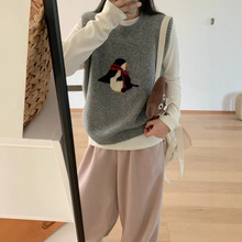 2025春季日系文艺小清新甜美小企鹅圆领羊毛混纺针织衫背心马甲女