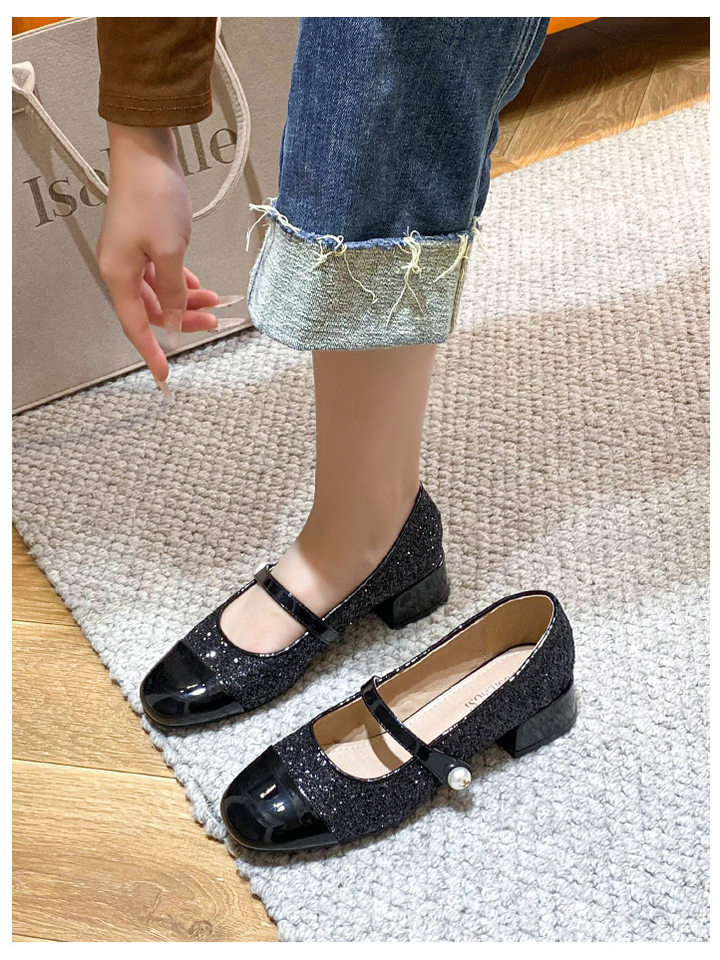 Giày Mary Jane nữ mũi vuông quai ngang gót thô 3-5 cm — Màu mơ, Màu đen chi tiết 18