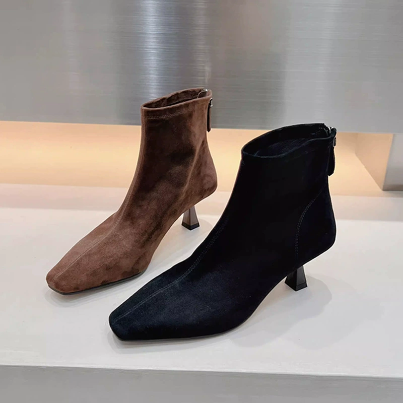 Женская обувь 2024 осень и зима новая матовая короткая задняя молния