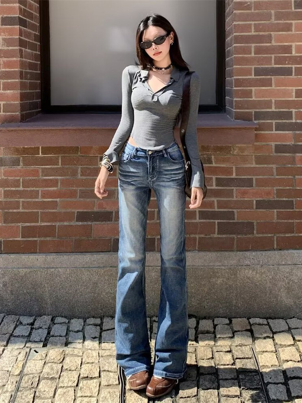 High-Waisted Stretchy Slim-Fit Flared Floor-Length Pants for Women, 2025 Autumn New Style, Slimming Straight-Leg Jeans