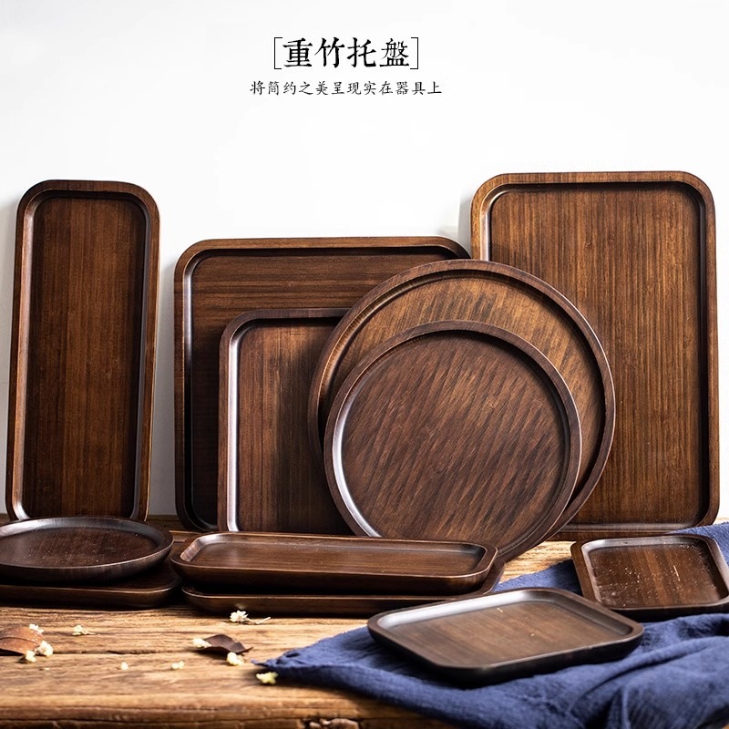 Wooden Tray Tea Tray Bamboo Tray Japanese Rectangular Solid Wood Tray Round Pizza Tray Cake Tray Water Cup Tray