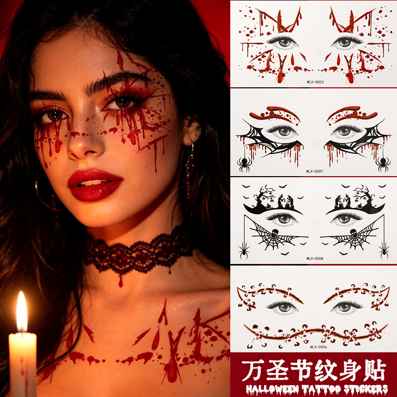 Cross-Border Cartoon Children's Tattoo Stickers Waterproof European and American Halloween Realistic Wound Makeup Stickers Disposable Cute Face Stickers