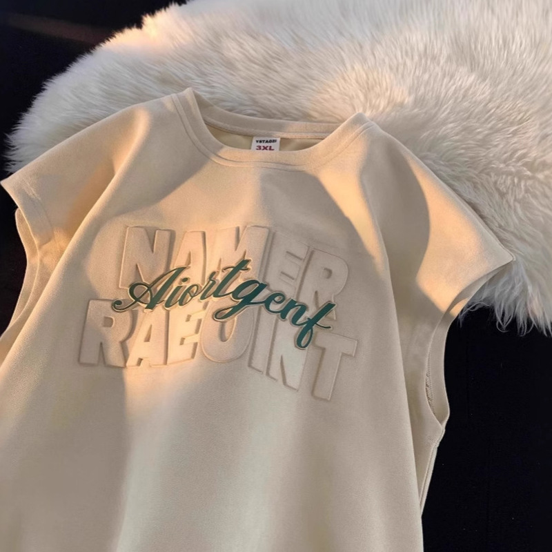 Letter Embossed Suede Vest Men's Summer American New Trendy Brand Loose 2025 New Heavy Sleeveless Clothing Letter Embossed Suede Vest Men's Summer American New Trendy Brand Loose 2025 New Heavy Sleeveless Clothing