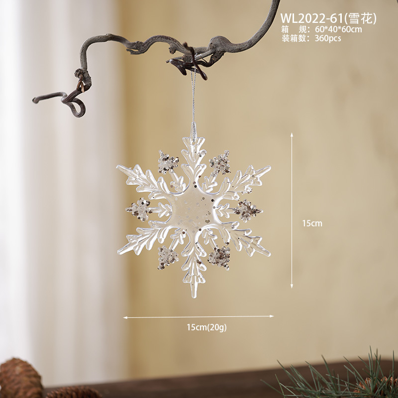 Nuevos productos transfronterizos transparentes copo de nieve acrílico decoraciones de árbol de Navidad guirnaldas bolsas de regalo colgante diseño accesorios colgante