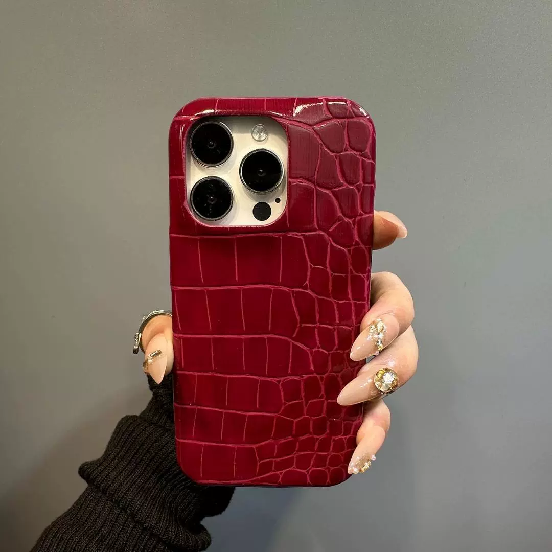 Чехол для телефона яблоко, бордовый, совместим с iPhone 15, коровья/крокодиловая кирпка печать, iphone, 15promax