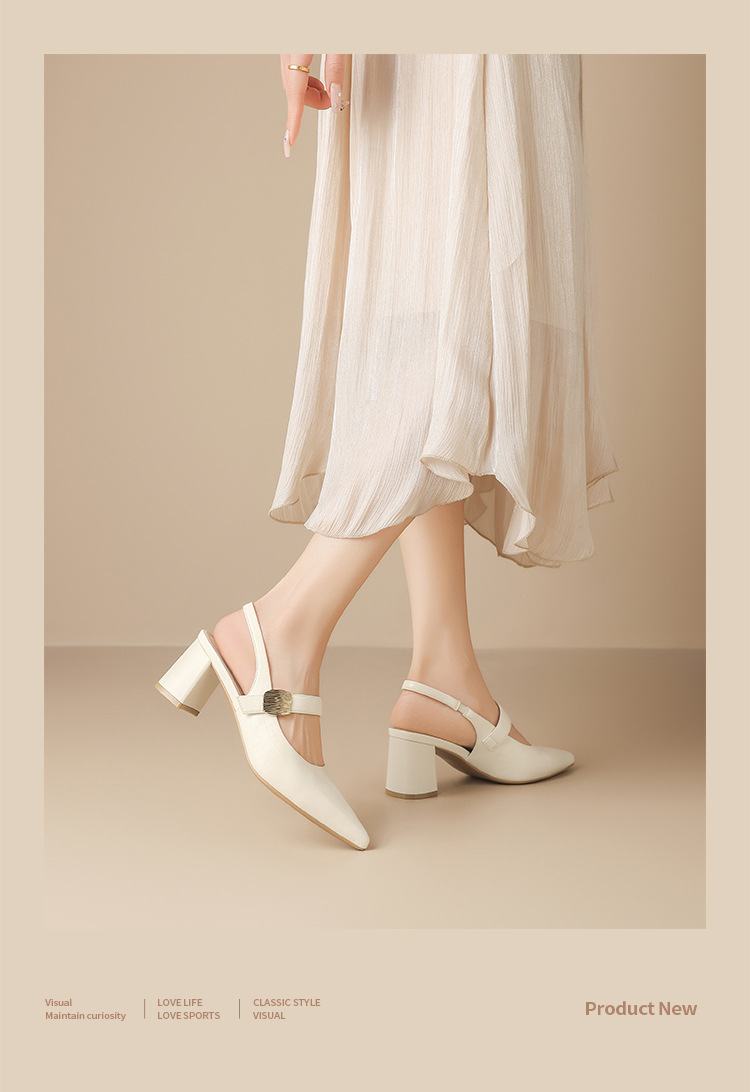 Sandal nữ mũi hở gót thấp kiểu Pháp thanh lịch — Rượu sâm banh NM26 chi tiết 5
