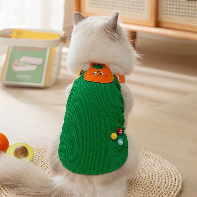 Gato lindo parche de fruta de dibujos animados cabestrillo perro pequeño y mediano Teddy Bichon gato sin pelo transpirable ropa de gato para mascotas