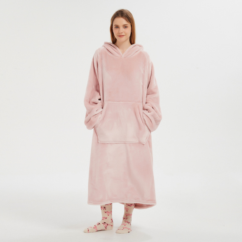 thick flannel hooded lazy blanket warm loungewear wearable blanket for men and women couples cold-proof and outerwear