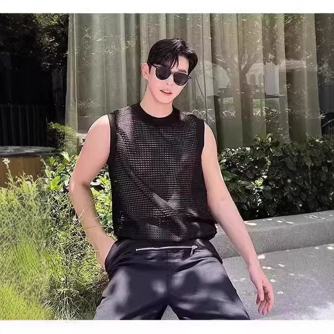 Korean Style Semi-Translucent Hollow Knitted Vest Men's Niche Design Sense Trendy Top