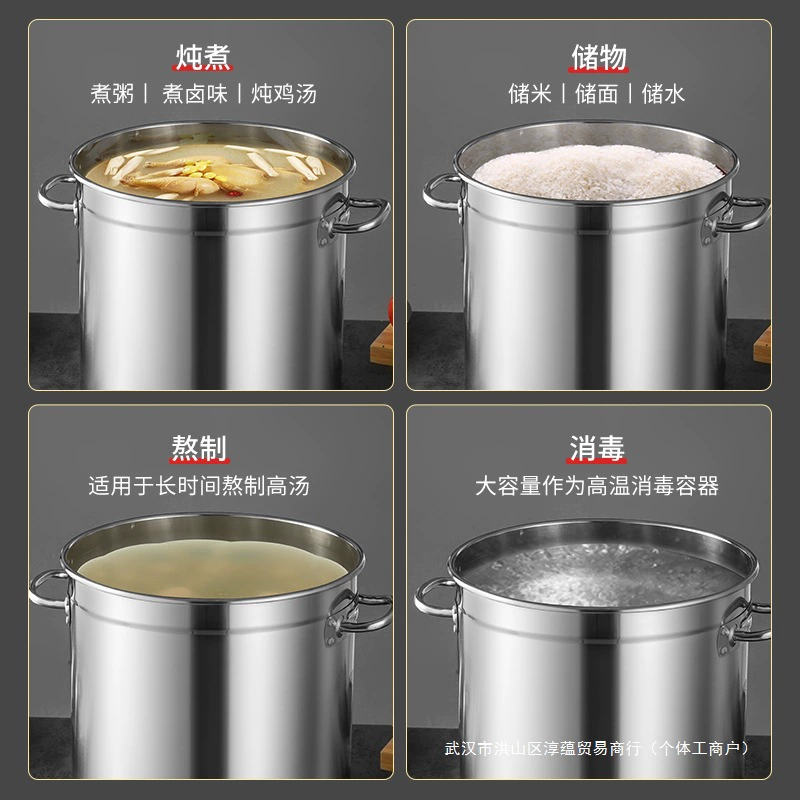 Круглый бак из нержавеющей стали 304 с крышкой, кастрюля для супа, коммерческое ведро для кипятка, ведро для дома, жаркое ведро, индукционная плита