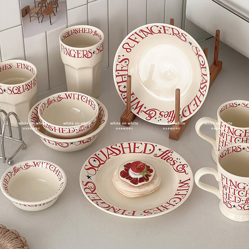 French Tableware Bowl and Dish High-grade Christmas Plate Household Good-looking Plate in Style Spaghetti Breakfast Plate Pastry Plate