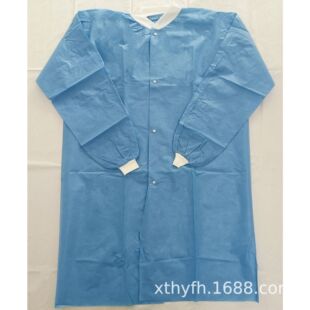 Factory Processing SMS Non-woven Snap-button Lab Coat Dust-proof Overalls Knitted Leader Visiting Clothing Blue Coat