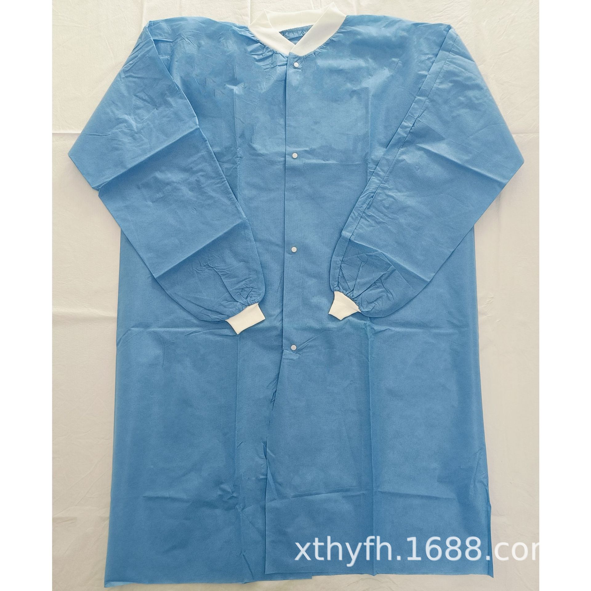 工厂加工 SMS无纺布按扣实验服防尘工作服针织领袖参观服蓝大褂