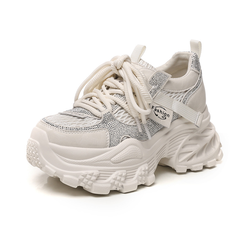 Giày sneaker nữ chunky đế dày lưới thoáng khí — màu be