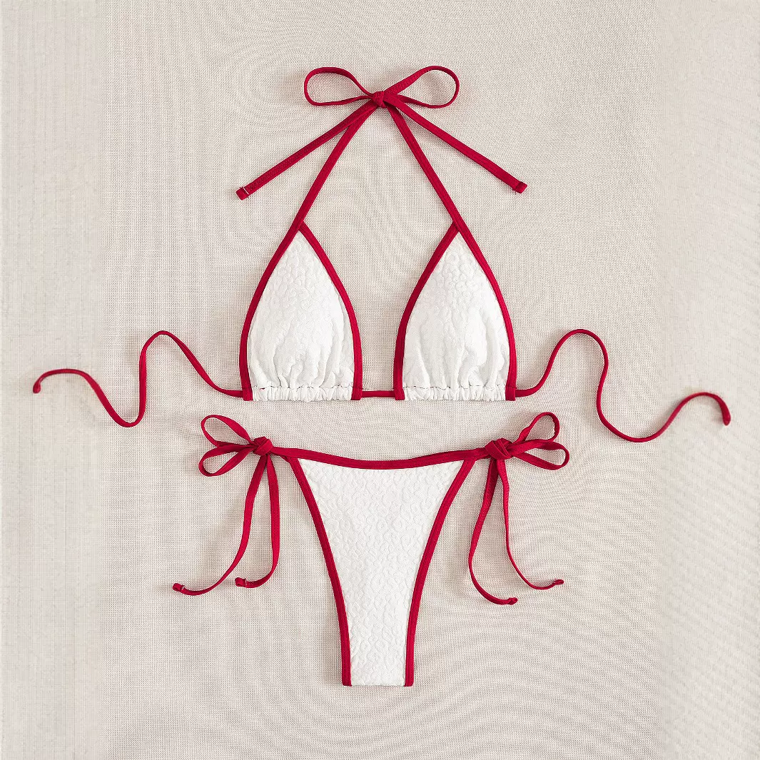 2025新款跨境bikini拼色系带性感泳衣女式温泉性感分体比基尼泳装